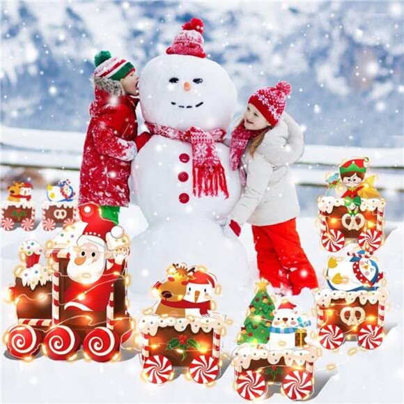 Christmas Train Decor Yard Signs with LED Lights - Xmas Tree Santa Elf Snowman - Picture 2 of 7